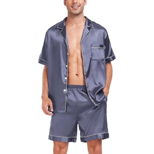 image:imageSWOMOG Men Satin Silk Pajamas Sets Short Sleeve Sleepwear ButtonDown PJs Sets TwoPieces Loungewear with PocketsDark Gray
