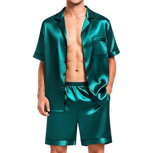 image:imageSWOMOG Men Satin Silk Pajamas Sets Short Sleeve Sleepwear ButtonDown PJs Sets TwoPieces Loungewear with PocketsDark Green