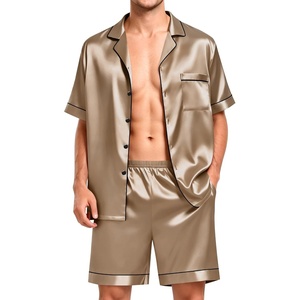 image:imageSWOMOG Men Satin Silk Pajamas Sets Short Sleeve Sleepwear ButtonDown PJs Sets TwoPieces Loungewear with PocketsOpaue Couche