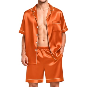 image:imageSWOMOG Men Satin Silk Pajamas Sets Short Sleeve Sleepwear ButtonDown PJs Sets TwoPieces Loungewear with PocketsOrange