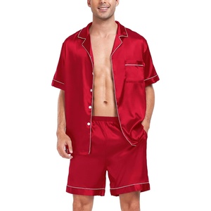 image:imageSWOMOG Men Satin Silk Pajamas Sets Short Sleeve Sleepwear ButtonDown PJs Sets TwoPieces Loungewear with PocketsRed