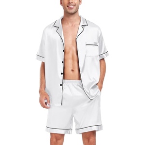 image:imageSWOMOG Men Satin Silk Pajamas Sets Short Sleeve Sleepwear ButtonDown PJs Sets TwoPieces Loungewear with PocketsWhite