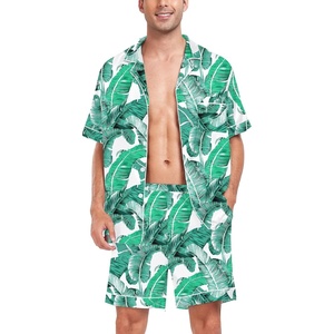 image:imageSWOMOG Men Satin Silk Pajamas Sets Short Sleeve Sleepwear ButtonDown PJs Sets TwoPieces Loungewear with PocketsWhite Leave