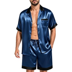 image:imageSWOMOG Men Satin Silk Pajamas Sets with Pockets Short Sleeve ButtonDown PJs Sets 2 Piece Summer Sleepwear SXXLDeep Grey