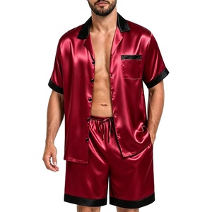 image:imageSWOMOG Men Satin Silk Pajamas Sets with Pockets Short Sleeve ButtonDown PJs Sets 2 Piece Summer Sleepwear SXXLRed