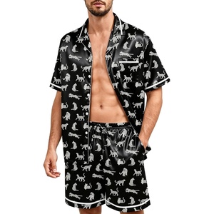 image:imageSWOMOG Men Satin Silk Pajamas Sets with Pockets Short Sleeve ButtonDown PJs Sets 2 Piece Summer Sleepwear SXXLStyleawhite Leopard Print