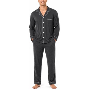 image:imageSWOMOG Mens 100 Cotton Pajama Sets Soft Long Sleeve Sleepwear Pjs SetsDark Grey