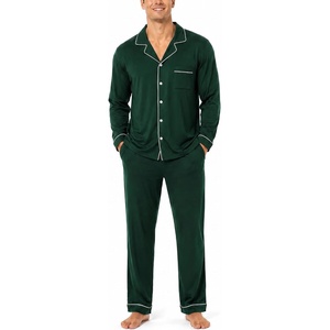 image:imageSWOMOG Mens 100 Cotton Pajama Sets Soft Long Sleeve Sleepwear Pjs SetsGreen