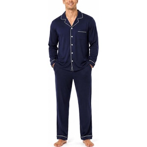 image:imageSWOMOG Mens 100 Cotton Pajama Sets Soft Long Sleeve Sleepwear Pjs SetsNavy Blue