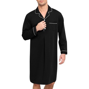 image:imageSWOMOG Mens Nightgown Long Sleeve Sleep Shirt Big amp Tall Nightshirt Button Down Pajama Comfy Nightwear MXXXLBlack