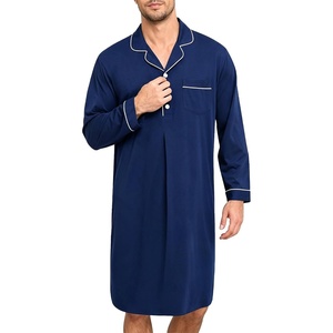 image:imageSWOMOG Mens Nightgown Long Sleeve Sleep Shirt Big amp Tall Nightshirt Button Down Pajama Comfy Nightwear MXXXLNavy Blue