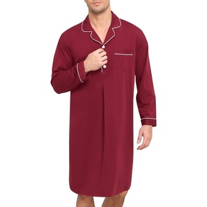 image:imageSWOMOG Mens Nightgown Long Sleeve Sleep Shirt Big amp Tall Nightshirt Button Down Pajama Comfy Nightwear MXXXLWine Red