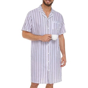 image:imageSWOMOG Mens Nightshirt Button Down 100 Coton Nightgown Short Sleeve Soft Loose Sleepwear Lightweight Nightwear Comfy Henley Sleep Shirt SXXL