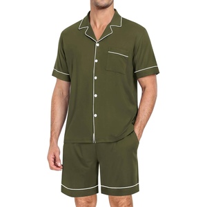 image:imageSWOMOG Mens Pajama Set Short Sleeve 2 PCS Sleepwear Button Down Soft Loungewear Modal Set Pj Set with Pockets S3XLArmy Green