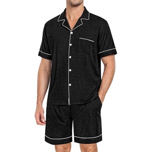 image:imageSWOMOG Mens Pajama Set Short Sleeve 2 PCS Sleepwear Button Down Soft Loungewear Modal Set Pj Set with Pockets S3XLBlack Grey