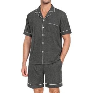 image:imageSWOMOG Mens Pajama Set Short Sleeve 2 PCS Sleepwear Button Down Soft Loungewear Modal Set Pj Set with Pockets S3XLDeep Grey