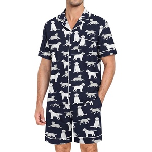 image:imageSWOMOG Mens Pajama Set Short Sleeve 2 PCS Sleepwear Button Down Soft Loungewear Modal Set Pj Set with Pockets S3XLNavy Blue Dogs