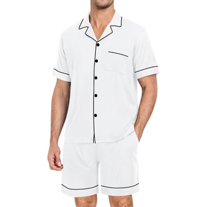 image:imageSWOMOG Mens Pajama Set Short Sleeve 2 PCS Sleepwear Button Down Soft Loungewear Modal Set Pj Set with Pockets S3XLWhite