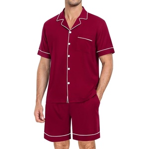 image:imageSWOMOG Mens Pajama Set Short Sleeve 2 PCS Sleepwear Button Down Soft Loungewear Modal Set Pj Set with Pockets S3XLWine Red