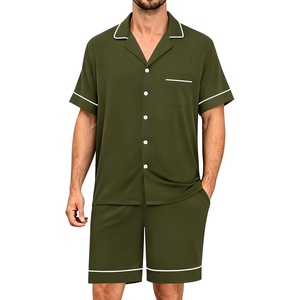 image:imageSWOMOG Mens Pajama Sets Short Sleeve Sleepwear Button Down Loungewear Soft Modal Lounge Pjs with Pockets SXXLArmy Green