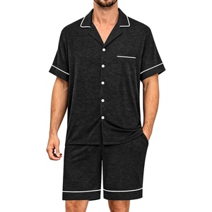 image:imageSWOMOG Mens Pajama Sets Short Sleeve Sleepwear Button Down Loungewear Soft Modal Lounge Pjs with Pockets SXXLBlack Grey
