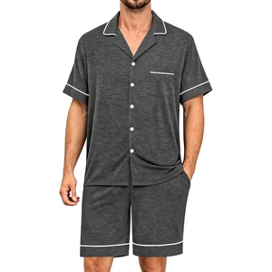 image:imageSWOMOG Mens Pajama Sets Short Sleeve Sleepwear Button Down Loungewear Soft Modal Lounge Pjs with Pockets SXXLDark Grey