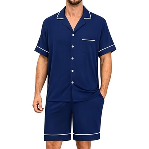 image:imageSWOMOG Mens Pajama Sets Short Sleeve Sleepwear Button Down Loungewear Soft Modal Lounge Pjs with Pockets SXXLNavy Blue