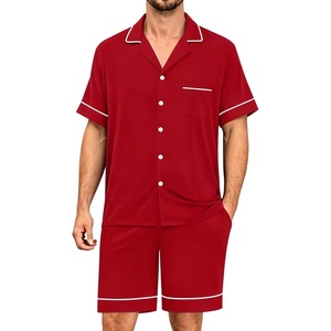 image:imageSWOMOG Mens Pajama Sets Short Sleeve Sleepwear Button Down Loungewear Soft Modal Lounge Pjs with Pockets SXXLRed