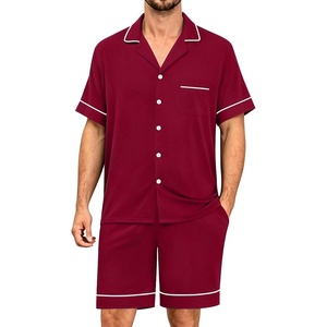 image:imageSWOMOG Mens Pajama Sets Short Sleeve Sleepwear Button Down Loungewear Soft Modal Lounge Pjs with Pockets SXXLWine Red