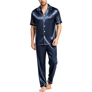 image:imageSWOMOG Mens Satin Pajama Set Short Sleeve Classic Sleepwear Button Down Silky Loungewear with Long PantsDeep Grey