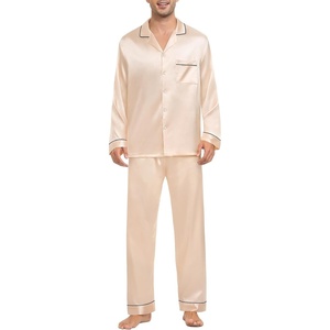image:imageSWOMOG Mens Silk Pajamas Set Satin Long Sleeve Button Down 2 PCS Sleepwear V Neck Classic Loungewear Pjs with Long PantsChampagne