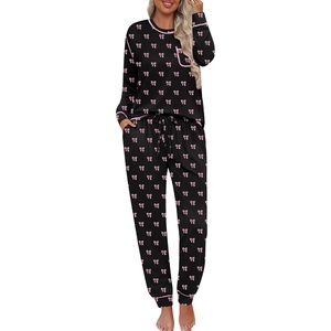 image:imageSWOMOG Pajamas Womens Long Sleeve Sleepwear with Long Pants Soft Loungewear Pj Set SXXLBlack Bow