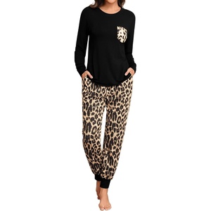 image:imageSWOMOG Women Christmas Pajamas Sets Buffalo Plaid Pajama Pants with Pockets Long Sleeve Tops Loungewear SetBlack Leopard