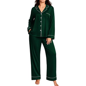 image:imageSWOMOG Womens Plus Size Pajamas Set Long Sleeve Sleepwear Button Down Tops Soft Pajama Pants 2 Pcs Lounge Sets with PocketGreen