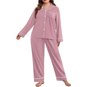 image:imageSWOMOG Womens Plus Size Pajamas Set Long Sleeve Sleepwear Button Down Tops Soft Pajama Pants 2 Pcs Lounge Sets with PocketTaro Purple