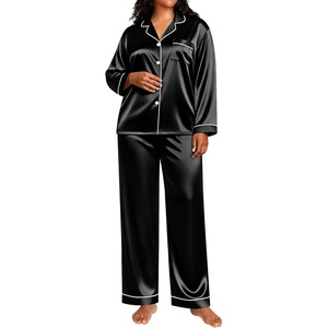 image:imageSWOMOG Womens Plus Size Pajamas Silky Pajama Set Button Down Sleepwear Classic Silk Pj Set Ladies Two Piece Loungewear SetBlack