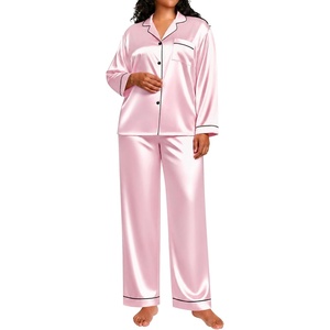 image:imageSWOMOG Womens Plus Size Pajamas Silky Pajama Set Button Down Sleepwear Classic Silk Pj Set Ladies Two Piece Loungewear SetPink
