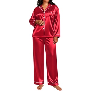 image:imageSWOMOG Womens Plus Size Pajamas Silky Pajama Set Button Down Sleepwear Classic Silk Pj Set Ladies Two Piece Loungewear SetRed