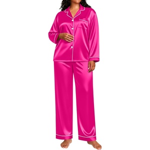 image:imageSWOMOG Womens Plus Size Pajamas Silky Pajama Set Button Down Sleepwear Classic Silk Pj Set Ladies Two Piece Loungewear SetRose Red
