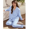 image:imageSWOMOG 100 Cotton Pajama Sets for Women Long Sleeve Button Down Plaid Sleep Set 2 Pcs Striped Loungewear with PocketsBlue Striped