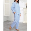 image:imageSWOMOG 100 Cotton Pajama Sets for Women Long Sleeve Button Down Plaid Sleep Set 2 Pcs Striped Loungewear with PocketsBlue Striped