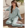 image:imageSWOMOG 100 Cotton Pajama Sets for Women Long Sleeve Button Down Plaid Sleep Set 2 Pcs Striped Loungewear with PocketsGreen White Striped