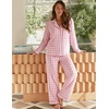 image:imageSWOMOG 100 Cotton Pajama Sets for Women Long Sleeve Button Down Plaid Sleep Set 2 Pcs Striped Loungewear with PocketsLight Pink Plaid