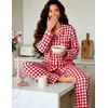 image:imageSWOMOG 100 Cotton Pajama Sets for Women Long Sleeve Button Down Plaid Sleep Set 2 Pcs Striped Loungewear with PocketsRed Plaid