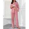image:imageSWOMOG 100 Cotton Pajama Sets for Women Long Sleeve Button Down Plaid Sleep Set 2 Pcs Striped Loungewear with PocketsRed Striped