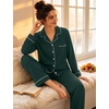 image:imageSWOMOG 100 Cotton Pajamas Set for Women 2PCS Stripe Button Down Pjs Set Sleepwear Soft Long Sleeve Lounge with PocketDark Green
