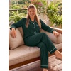 image:imageSWOMOG 100 Cotton Pajamas Set for Women 2PCS Stripe Button Down Pjs Set Sleepwear Soft Long Sleeve Lounge with PocketDark Green