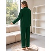 image:imageSWOMOG 100 Cotton Pajamas Set for Women 2PCS Stripe Button Down Pjs Set Sleepwear Soft Long Sleeve Lounge with PocketGreen