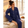 image:imageSWOMOG 100 Cotton Pajamas Set for Women 2PCS Stripe Button Down Pjs Set Sleepwear Soft Long Sleeve Lounge with PocketNavy Blue