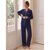 image:imageSWOMOG 100 Cotton Pajamas Set for Women 2PCS Stripe Button Down Pjs Set Sleepwear Soft Long Sleeve Lounge with PocketNavy Blue